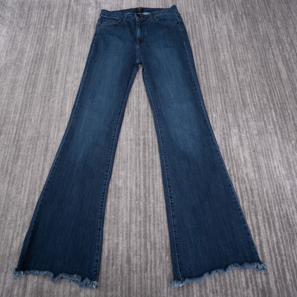 Just Black Flare Jeans Womens 29 Blue Excellent Raw Hem High Rise Stretch